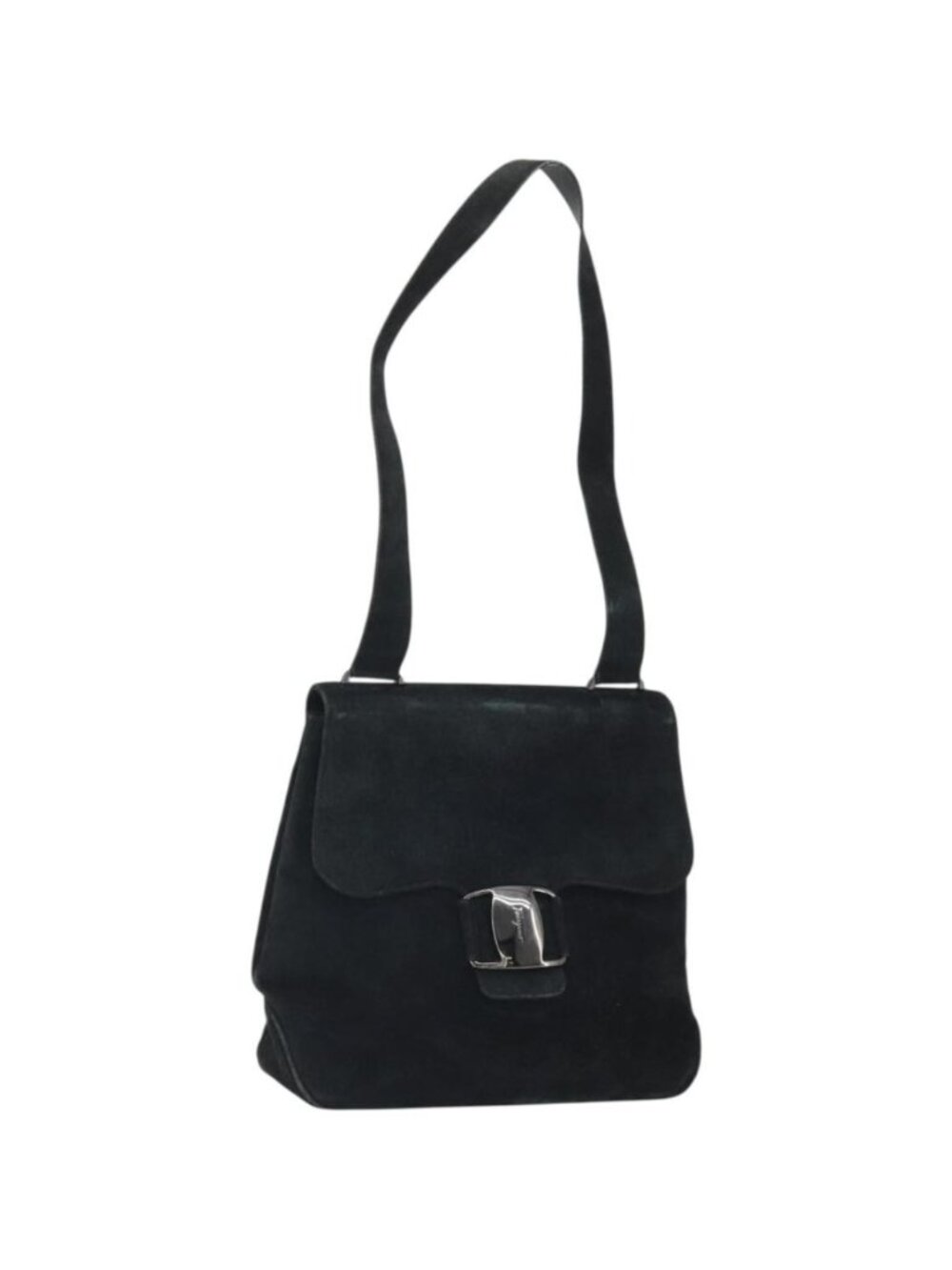 Salvatore Ferragamo Vala Shoulder Bag Suede Black Silver